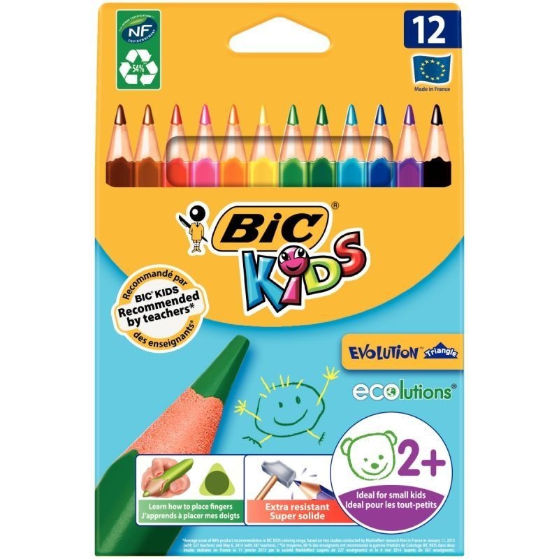 Etui de 12 crayons de couleurs évolution triangulaire pointe moyenne