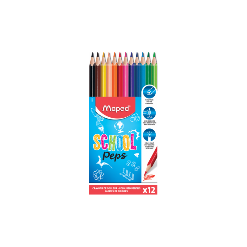 Paquet de 12 crayon  couleur SCHOOL PEPS MAPED