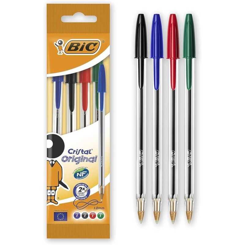 Pochette de 4 Stylos a bille Bic Cristal