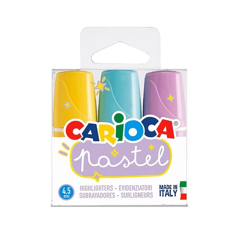 Surligneurs pastel CARIOCA, pointe biseautée, couleurs assorties, paquet de 3