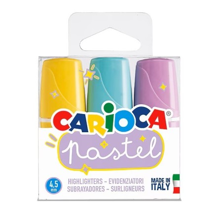 Surligneurs pastel CARIOCA, pointe biseautée, couleurs assorties, paquet de 3