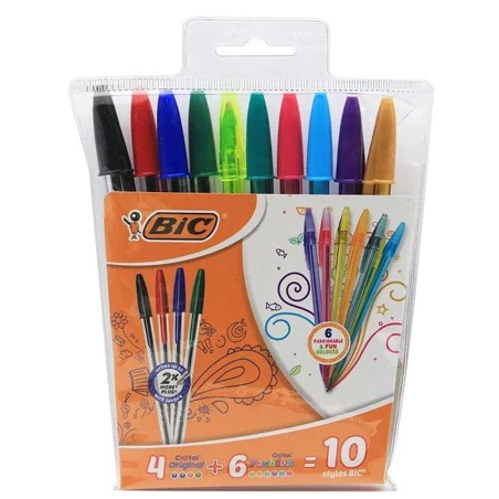 Pochette de 10 Stylos Bic 6 Fashion 1.2mm + 4 Original 1.0mm