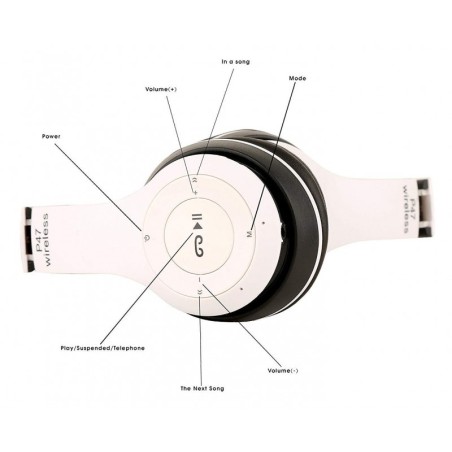 Casque-Micro Bluetooth P47 / Blanc & Noir