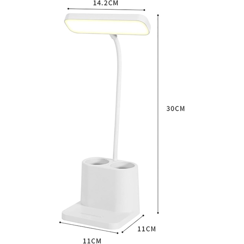 Lampe de bureau LED pour la protection des yeux, avec support pour téléphone et porte stylo.