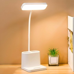 Lampe de bureau LED pour la protection des yeux, avec support pour téléphone et porte stylo.