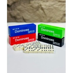 Jeu de dominos Double Six de 28 pièces, boîte de rangement bleue