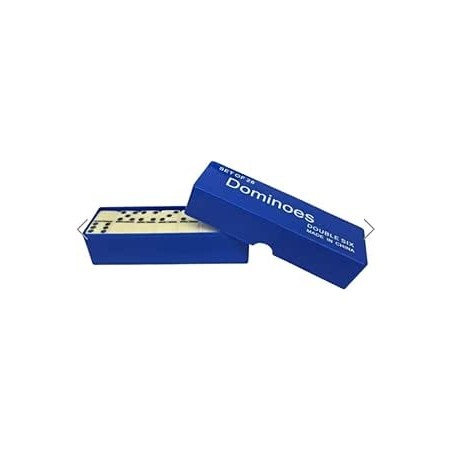 Jeu de dominos Double Six de 28 pièces, boîte de rangement bleu