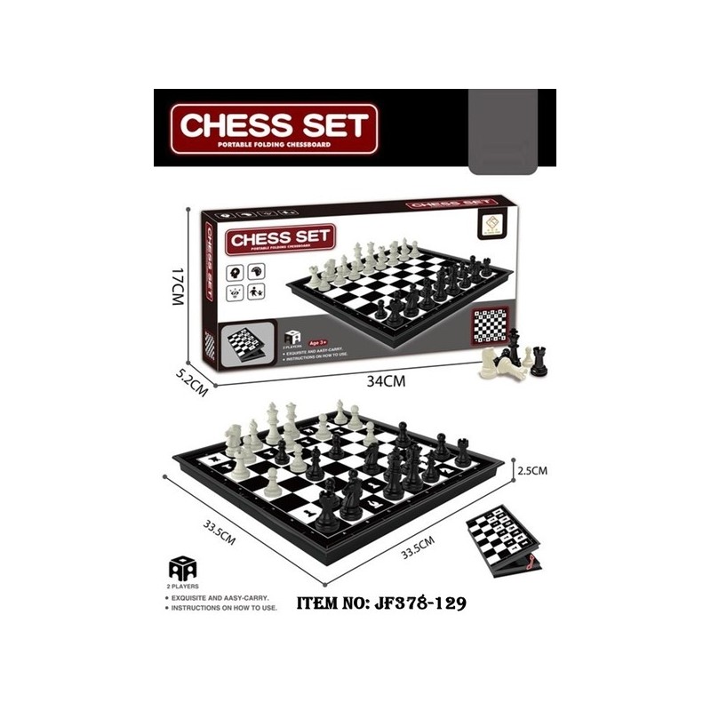 Jeu d'échecs magnétique avec 16 pièces blanches et 16 pièces noires.