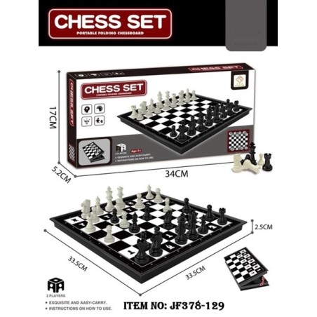 Jeu d'échecs magnétique avec 16 pièces blanches et 16 pièces noires.