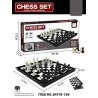 Jeu d'échecs magnétique avec 16 pièces blanches et 16 pièces noires.