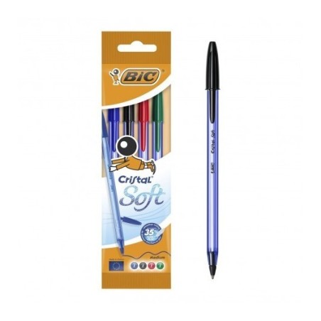 Pochette de 4 stylos a bille cristal soft BIC