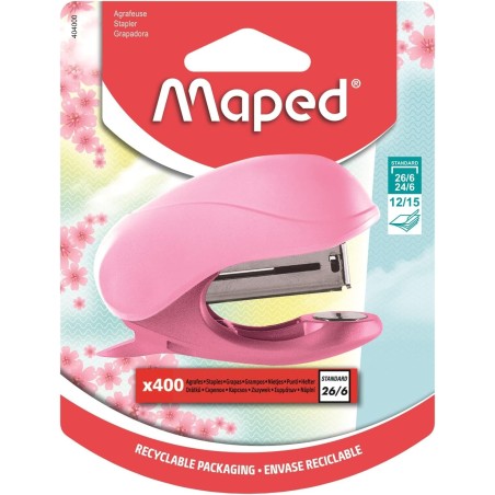 Mini Agrafeuse Vivo Rose Pastel Avec 400 Agrafes 26/6 - Maped